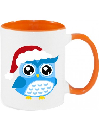 Kindertasse Tasse, Eule Owl Weihnachten Christmas Winter Schnee Tiere Tier Natur, Tasse Kaffee Tee, orange