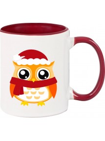 Kindertasse Tasse, Eule Owl Weihnachten Christmas Winter Schnee Tiere Tier Natur, Tasse Kaffee Tee, burgundy