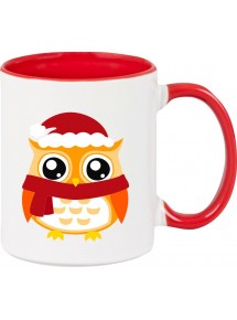 Kindertasse Tasse, Eule Owl Weihnachten Christmas Winter Schnee Tiere Tier Natur, Tasse Kaffee Tee, rot