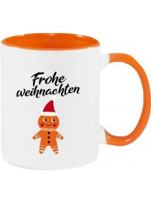 Kindertasse Tasse, Frohe Weihnachten Lebkuchenmänchen Merry Christmas, Tasse Kaffee Tee, orange