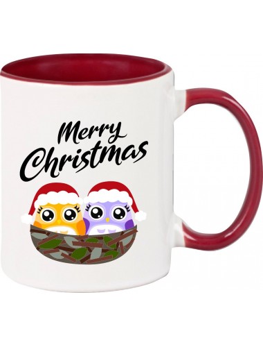 Kindertasse Tasse, Merry Christmas Eule Frohe Weihnachten, Tasse Kaffee Tee, burgundy