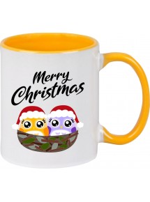Kindertasse Tasse, Merry Christmas Eule Frohe Weihnachten, Tasse Kaffee Tee, gelb