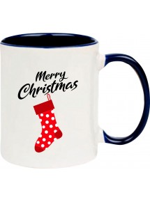 Kindertasse Tasse, Merry Christmas Weihnachtssocke Frohe Weihnachten, Tasse Kaffee Tee, blau