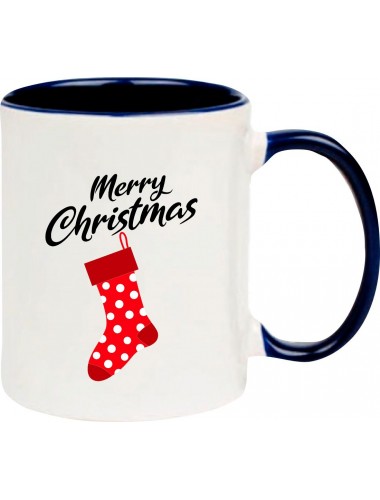 Kindertasse Tasse, Merry Christmas Weihnachtssocke Frohe Weihnachten, Tasse Kaffee Tee, blau