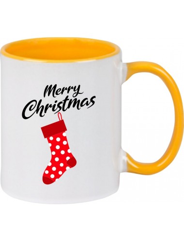 Kindertasse Tasse, Merry Christmas Weihnachtssocke Frohe Weihnachten, Tasse Kaffee Tee, gelb