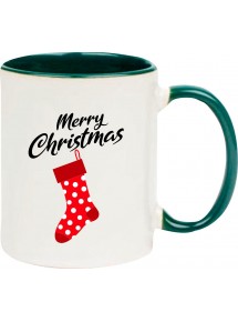 Kindertasse Tasse, Merry Christmas Weihnachtssocke Frohe Weihnachten, Tasse Kaffee Tee, gruen