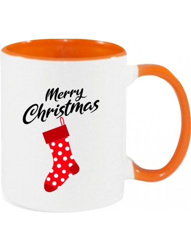 Kindertasse Tasse, Merry Christmas Weihnachtssocke Frohe Weihnachten, Tasse Kaffee Tee, orange