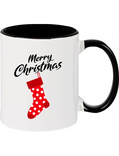 Kindertasse Tasse, Merry Christmas Weihnachtssocke Frohe Weihnachten, Tasse Kaffee Tee, schwarz