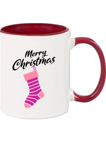 Kindertasse Tasse, Merry Christmas Weihnachtssocke Frohe Weihnachten, Tasse Kaffee Tee, burgundy