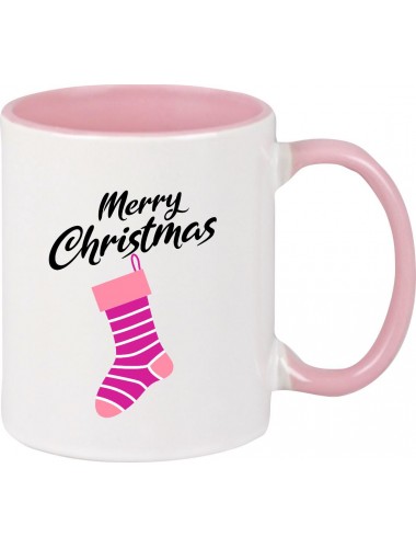 Kindertasse Tasse, Merry Christmas Weihnachtssocke Frohe Weihnachten, Tasse Kaffee Tee, rosa