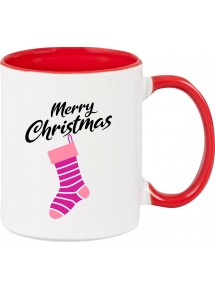 Kindertasse Tasse, Merry Christmas Weihnachtssocke Frohe Weihnachten, Tasse Kaffee Tee, rot