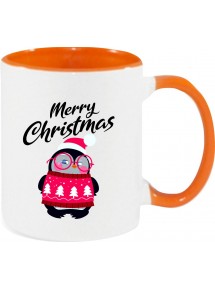 Kindertasse Tasse, Merry Christmas Pinguin Frohe Weihnachten, Tasse Kaffee Tee, orange