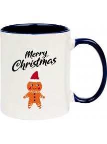Kindertasse Tasse, Merry Christmas Lebkuchenmänchen Frohe Weihnachten, Tasse Kaffee Tee, blau