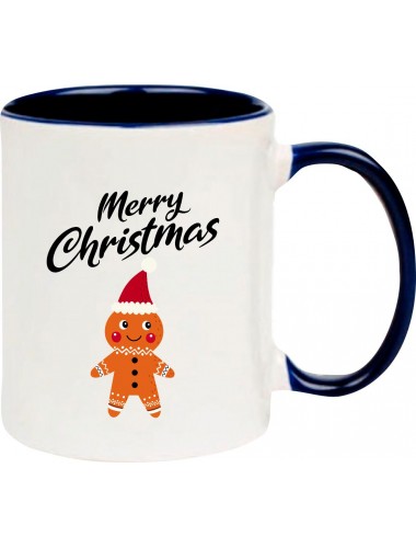 Kindertasse Tasse, Merry Christmas Lebkuchenmänchen Frohe Weihnachten, Tasse Kaffee Tee, blau