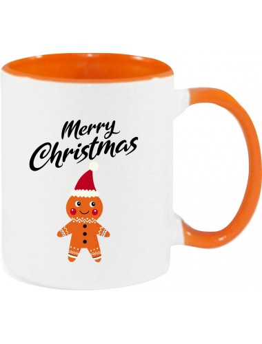 Kindertasse Tasse, Merry Christmas Lebkuchenmänchen Frohe Weihnachten, Tasse Kaffee Tee, orange
