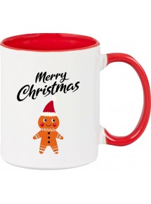 Kindertasse Tasse, Merry Christmas Lebkuchenmänchen Frohe Weihnachten, Tasse Kaffee Tee, rot