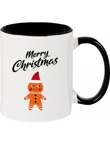 Kindertasse Tasse, Merry Christmas Lebkuchenmänchen Frohe Weihnachten, Tasse Kaffee Tee, schwarz