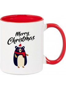 Kindertasse Tasse, Merry Christmas Bär Frohe Weihnachten, Tasse Kaffee Tee, rot