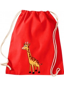Kinder Gymsack, Giraffe Tiere Tier Natur, Gym Sportbeutel, rot