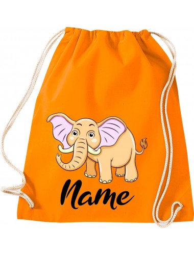 Kinder Gymsack, Elefant Elephant mit Wunschnamen Tiere Tier Natur, Gym Sportbeutel, orange