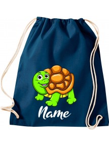Kinder Gymsack, Schildkröte Turtle mit Wunschnamen Tiere Tier Natur, Gym Sportbeutel, blau