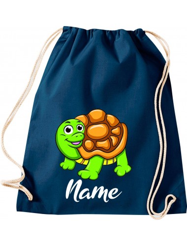 Kinder Gymsack, Schildkröte Turtle mit Wunschnamen Tiere Tier Natur, Gym Sportbeutel, blau