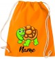 Kinder Gymsack, Schildkröte Turtle mit Wunschnamen Tiere Tier Natur, Gym Sportbeutel, orange