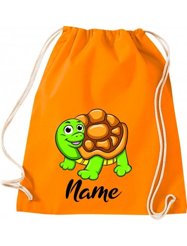Kinder Gymsack, Schildkröte Turtle mit Wunschnamen Tiere Tier Natur, Gym Sportbeutel, orange