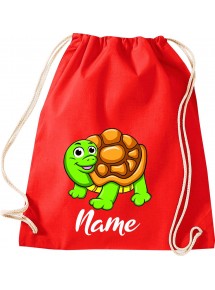 Kinder Gymsack, Schildkröte Turtle mit Wunschnamen Tiere Tier Natur, Gym Sportbeutel, rot