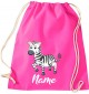 Kinder Gymsack, Zebra mit Wunschnamen Tiere Tier Natur, Gym Sportbeutel, pink