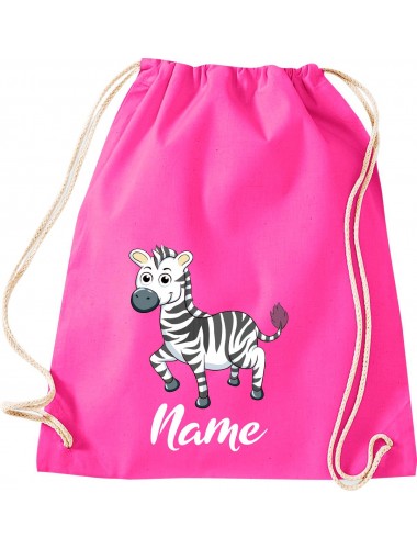 Kinder Gymsack, Zebra mit Wunschnamen Tiere Tier Natur, Gym Sportbeutel, pink