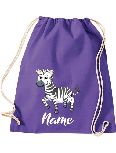Kinder Gymsack, Zebra mit Wunschnamen Tiere Tier Natur, Gym Sportbeutel, purple
