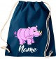 Kinder Gymsack, Nashorn Rhino mit Wunschnamen Tiere Tier Natur, Gym Sportbeutel, blau