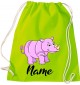 Kinder Gymsack, Nashorn Rhino mit Wunschnamen Tiere Tier Natur, Gym Sportbeutel, lime