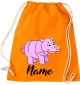 Kinder Gymsack, Nashorn Rhino mit Wunschnamen Tiere Tier Natur, Gym Sportbeutel, orange