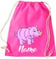 Kinder Gymsack, Nashorn Rhino mit Wunschnamen Tiere Tier Natur, Gym Sportbeutel, pink