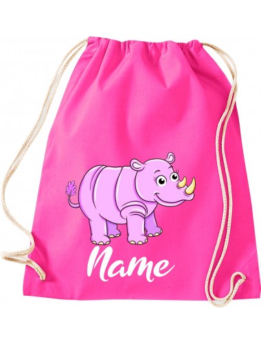 Kinder Gymsack, Nashorn Rhino mit Wunschnamen Tiere Tier Natur, Gym Sportbeutel, pink