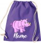 Kinder Gymsack, Nashorn Rhino mit Wunschnamen Tiere Tier Natur, Gym Sportbeutel, purple