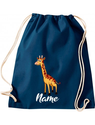 Kinder Gymsack, Giraffe mit Wunschnamen Tiere Tier Natur, Gym Sportbeutel, blau
