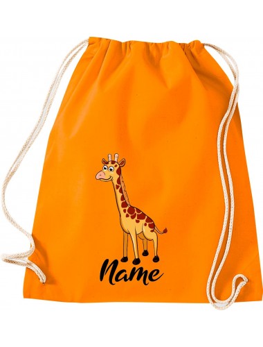 Kinder Gymsack, Giraffe mit Wunschnamen Tiere Tier Natur, Gym Sportbeutel, orange