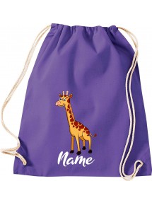 Kinder Gymsack, Giraffe mit Wunschnamen Tiere Tier Natur, Gym Sportbeutel, purple