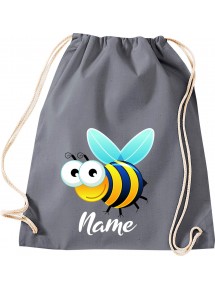 Kinder Gymsack, Biene Wespe Bee mit Wunschnamen Tiere Tier Natur, Gym Sportbeutel, grau