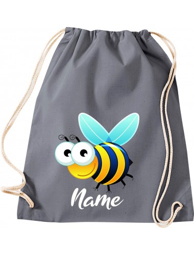 Kinder Gymsack, Biene Wespe Bee mit Wunschnamen Tiere Tier Natur, Gym Sportbeutel, grau