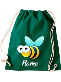 Kinder Gymsack, Biene Wespe Bee mit Wunschnamen Tiere Tier Natur, Gym Sportbeutel, gruen