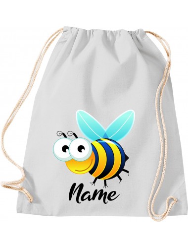 Kinder Gymsack, Biene Wespe Bee mit Wunschnamen Tiere Tier Natur, Gym Sportbeutel, hellgrau