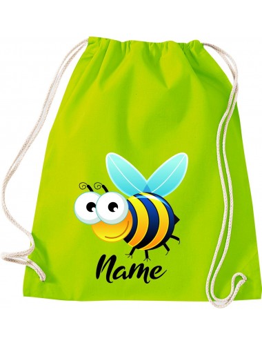 Kinder Gymsack, Biene Wespe Bee mit Wunschnamen Tiere Tier Natur, Gym Sportbeutel, lime