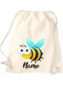 Kinder Gymsack, Biene Wespe Bee mit Wunschnamen Tiere Tier Natur, Gym Sportbeutel, natur