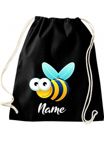 Kinder Gymsack, Biene Wespe Bee mit Wunschnamen Tiere Tier Natur, Gym Sportbeutel, schwarz