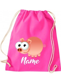 Kinder Gymsack, Schwein Ferkel Pig mit Wunschnamen Tiere Tier Natur, Gym Sportbeutel, pink