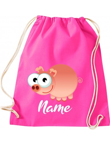 Kinder Gymsack, Schwein Ferkel Pig mit Wunschnamen Tiere Tier Natur, Gym Sportbeutel, pink
